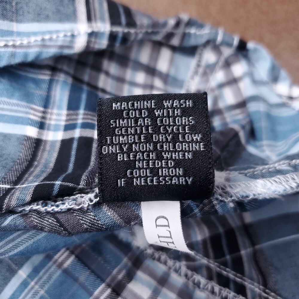 Buckle Black Shirt Mens L Blue Plaid Athletic Fit Snap Up Western Country Cowboy - Picture 11 of 11